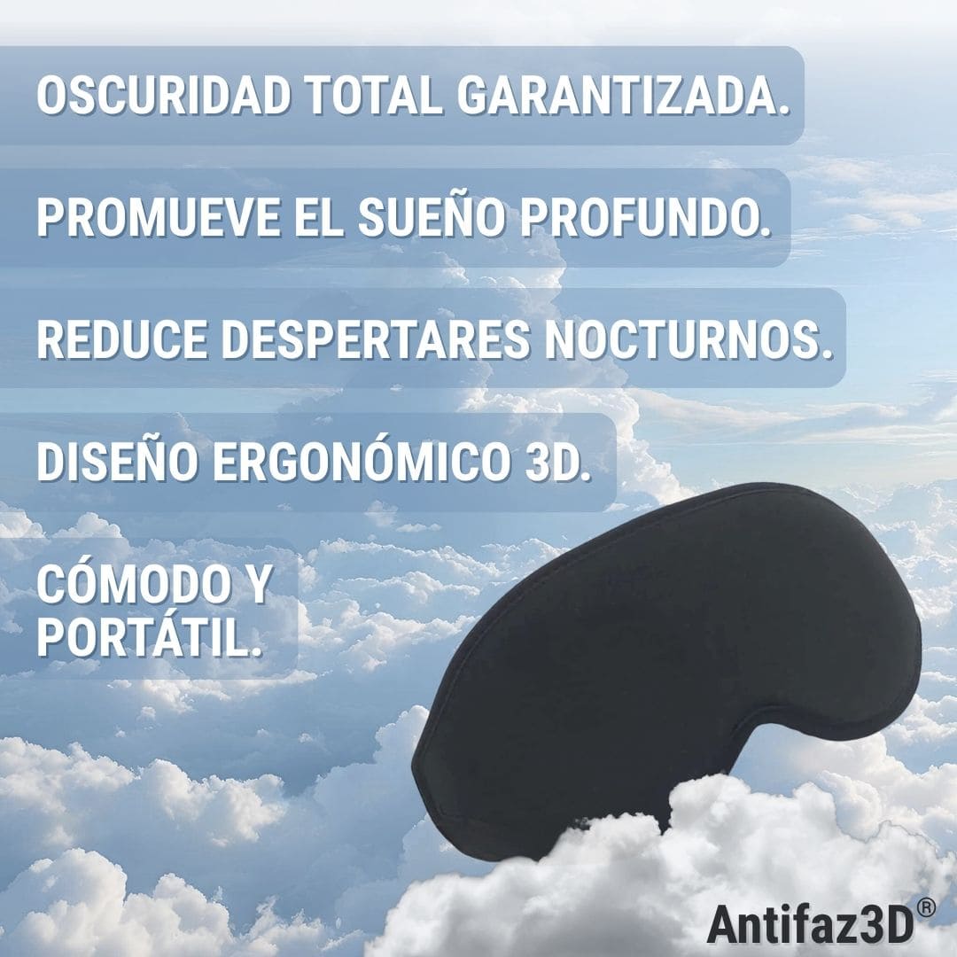 Antifaz3D® 2X1 (Antifaz 3D para Dormir Ajustable Respirable + Tapones Oídos)
