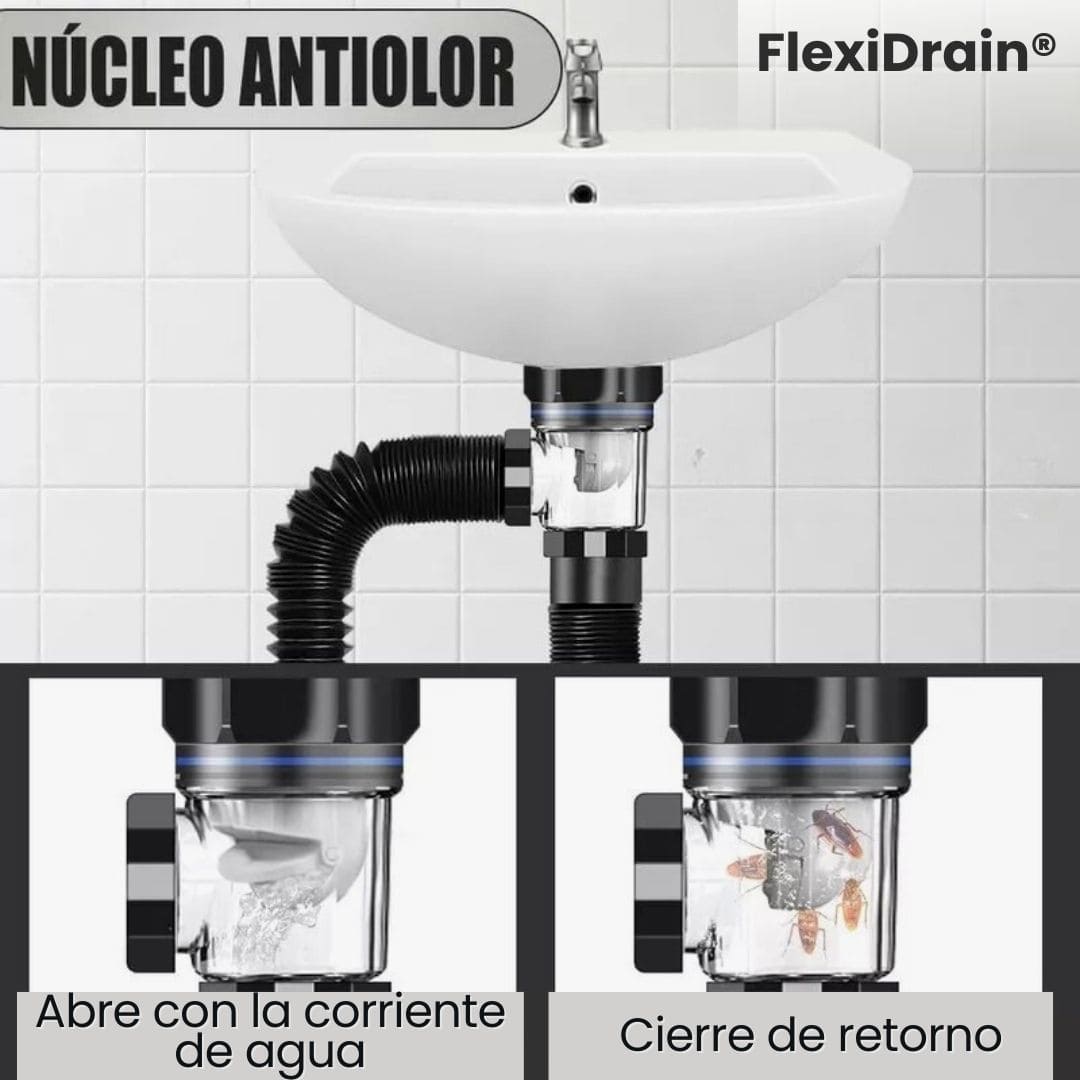FlexiDrain® 2X1 (Desagüe para lavabo ajustable y flexible)