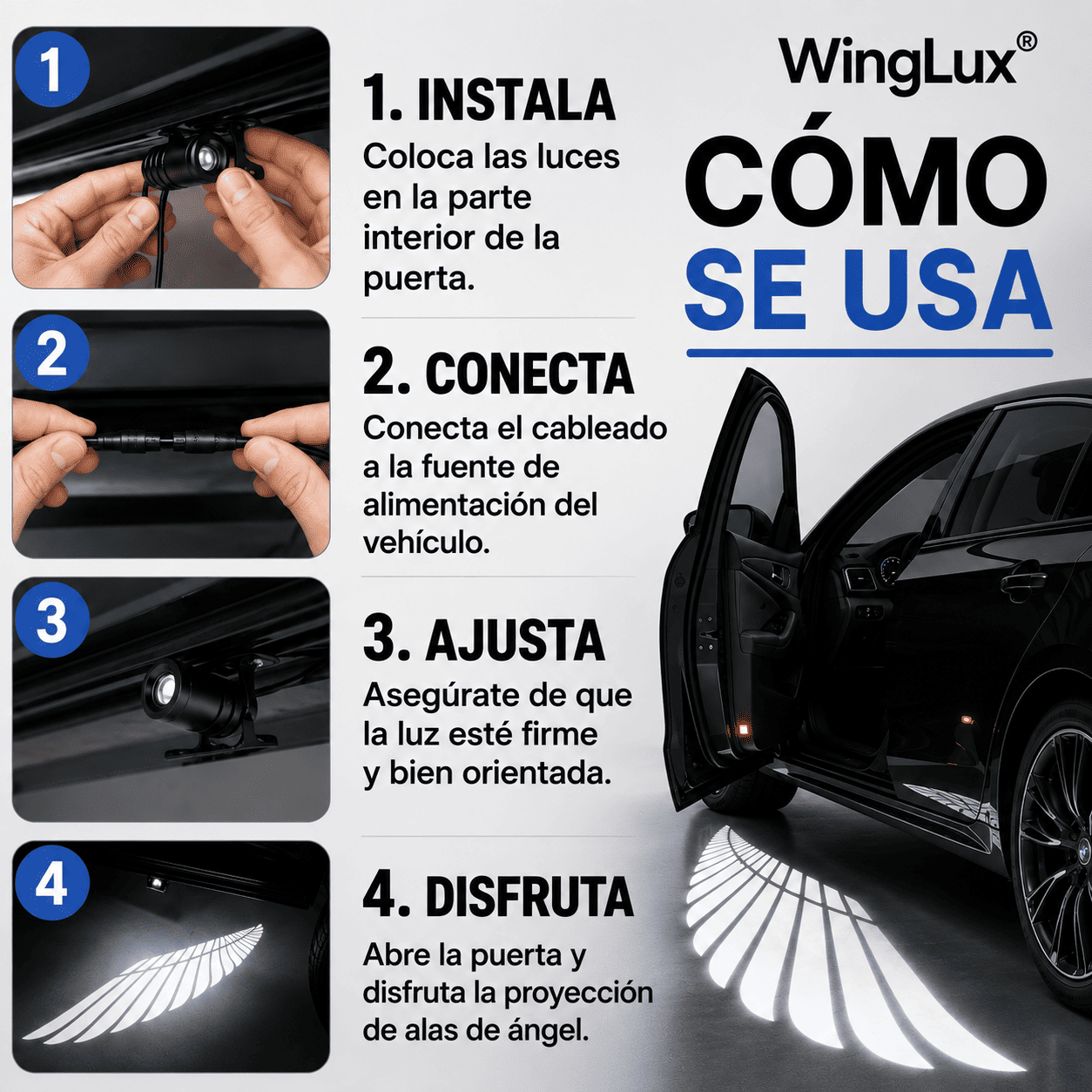 WingLux® (Par de proyectores LED ala de angel, para autos)
