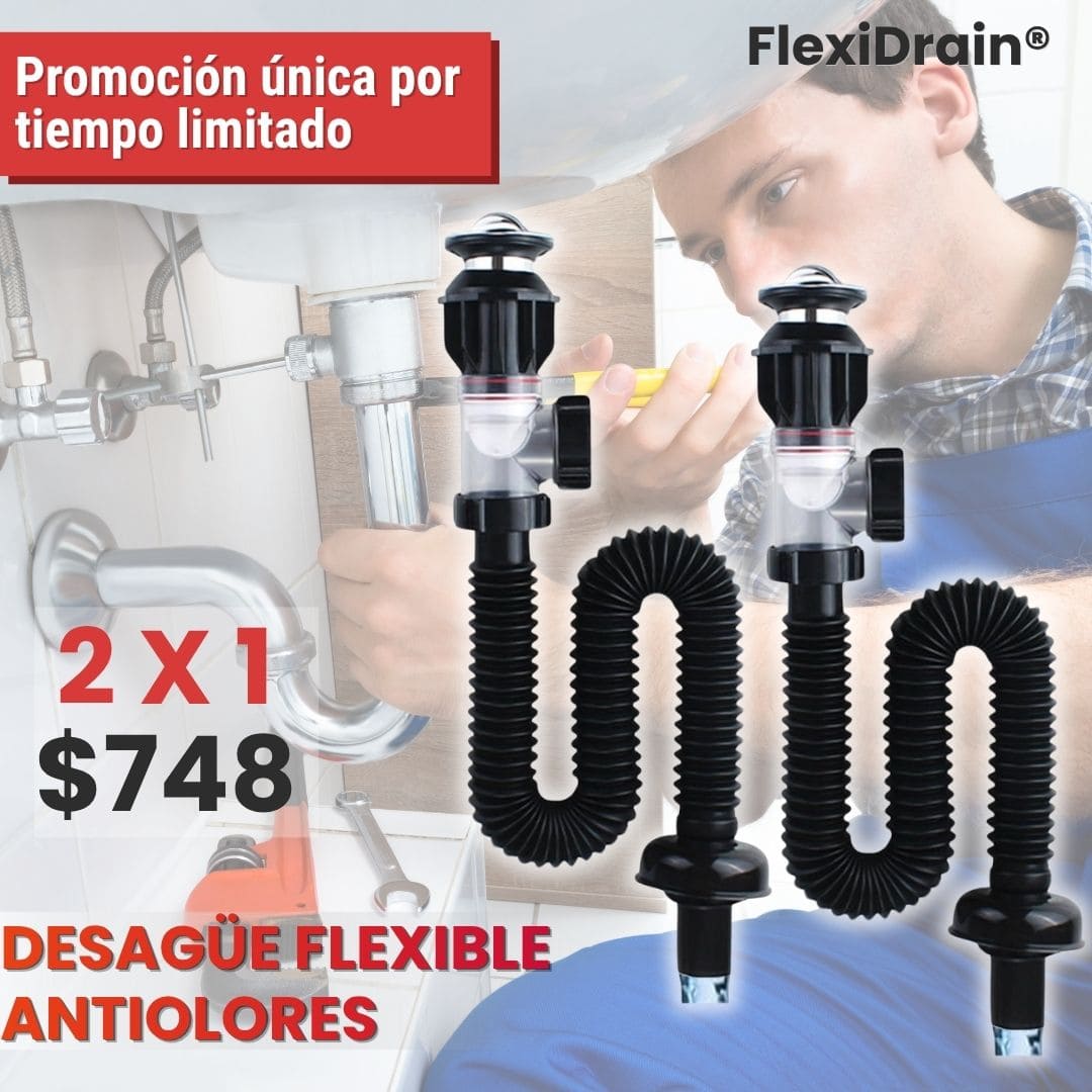 FlexiDrain® 2X1 (Desagüe para lavabo ajustable y flexible)