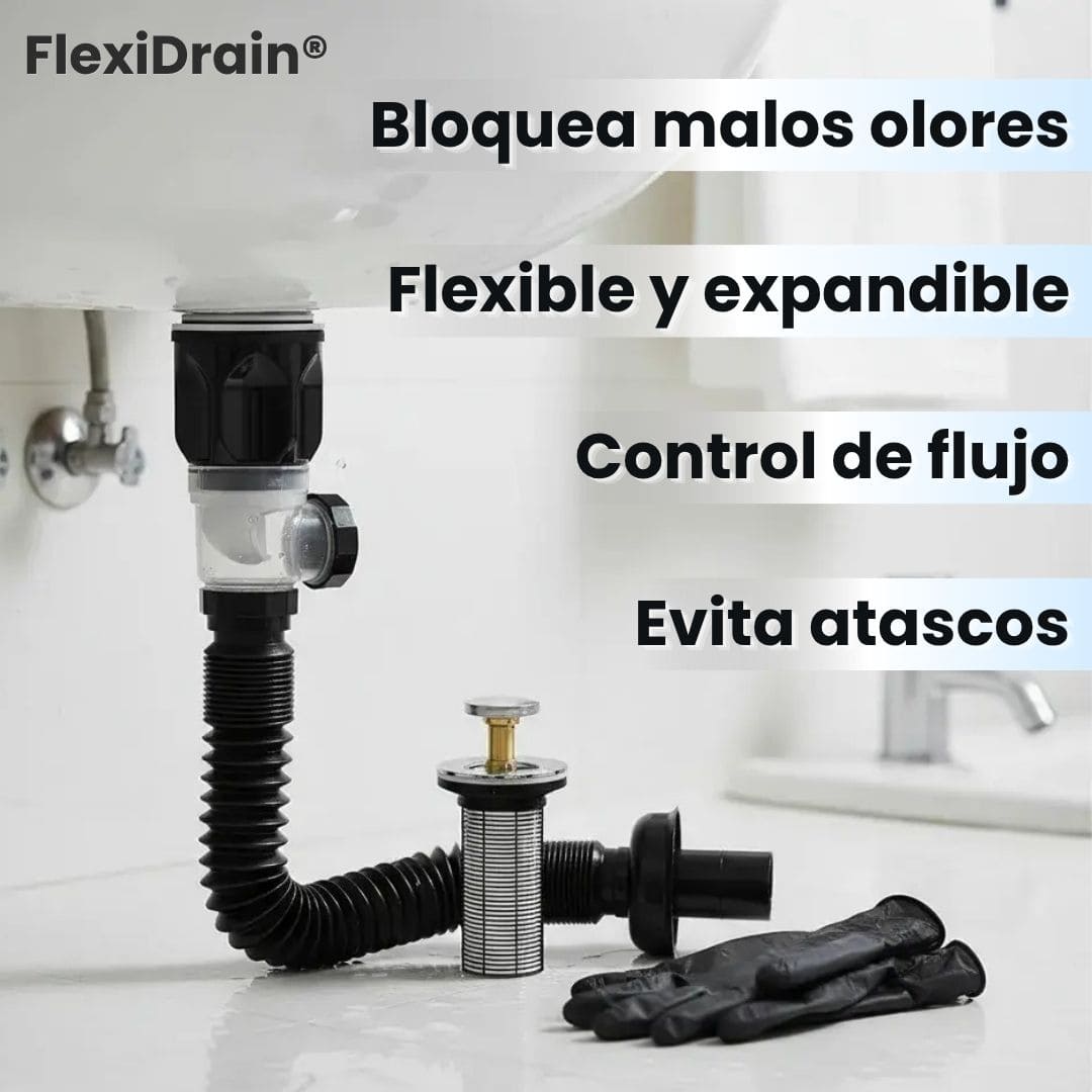 FlexiDrain® 2X1 (Desagüe para lavabo ajustable y flexible)