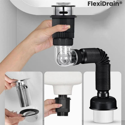 FlexiDrain® 2X1 (Desagüe para lavabo ajustable y flexible)