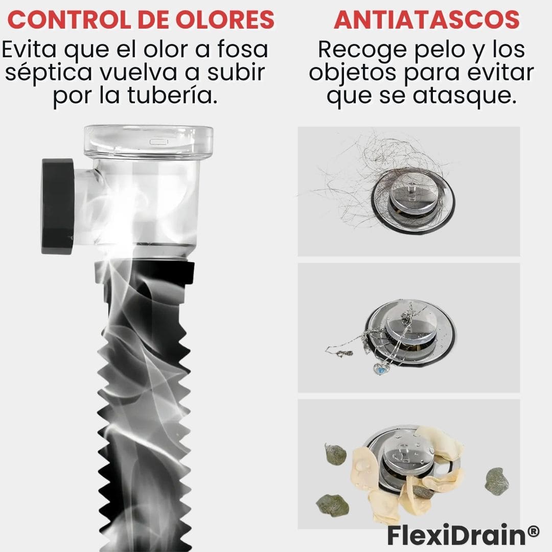 FlexiDrain® 2X1 (Desagüe para lavabo ajustable y flexible)