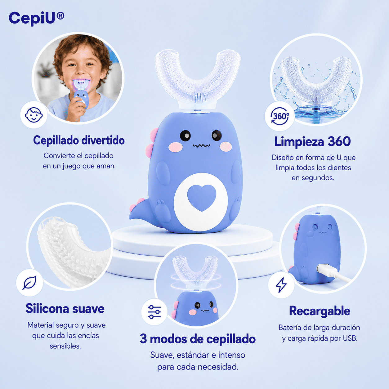 CepiU® (Cepillo Dental Ultrasónico Para Niños Limpieza 360°)