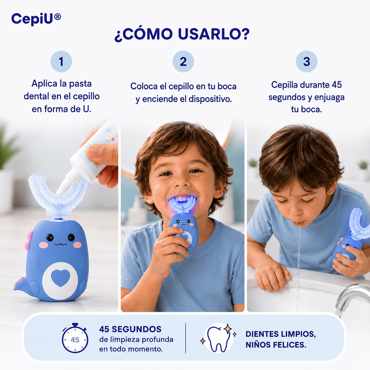 CepiU® (Cepillo Dental Ultrasónico Para Niños Limpieza 360°)