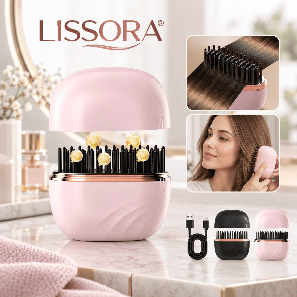 LISSORA® (Peine 2 En 1 Cepillo Alisador Alaciador Inalámbrico Minialisador Portátil )