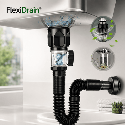 FlexiDrain® 2X1 (Desagüe para lavabo ajustable y flexible)