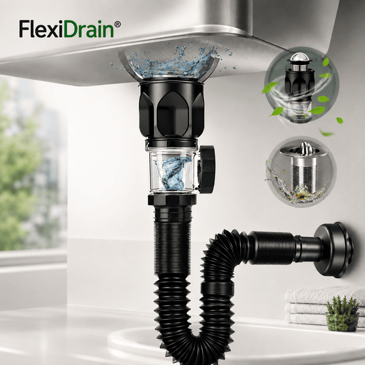 FlexiDrain® 2X1 (Desagüe para lavabo ajustable y flexible)