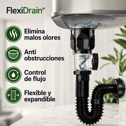 FlexiDrain® 2X1 (Desagüe para lavabo ajustable y flexible)