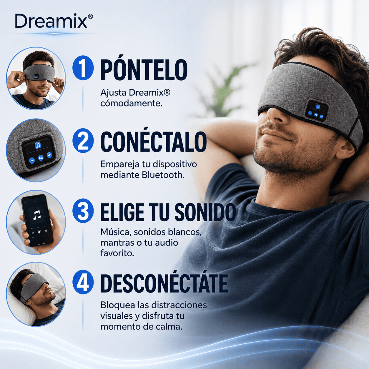 Dreamix® (Antifaz para dormir, con audífonos bluetooth)