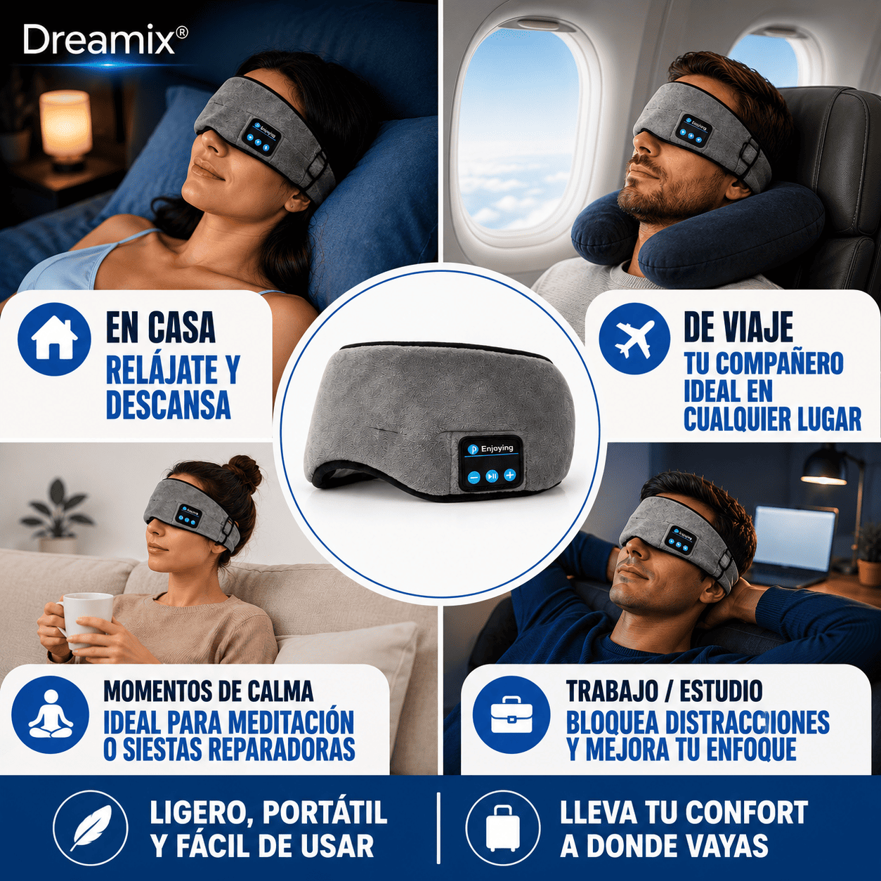 Dreamix® (Antifaz para dormir, con audífonos bluetooth)