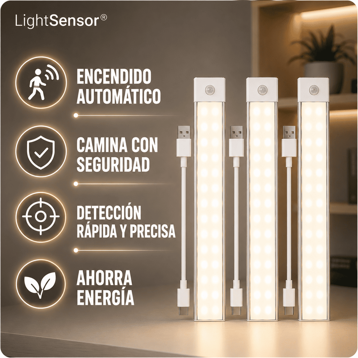 LightSensor® 3Pzs (Lámpara luz LED con sensor de movimiento)
