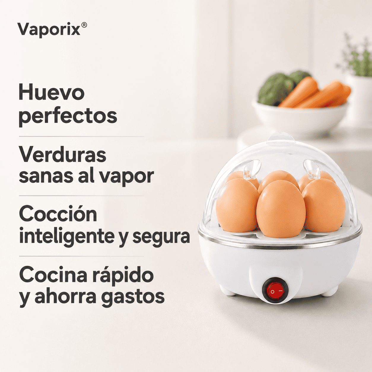 Vaporix® (Vaporera De Verduras Y Hervidor De Huevo eléctrico)