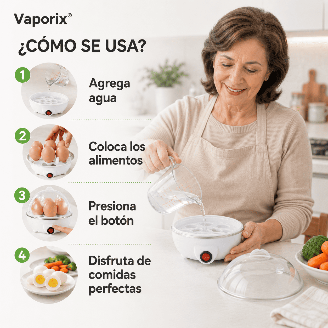 Vaporix® (Vaporera De Verduras Y Hervidor De Huevo eléctrico)