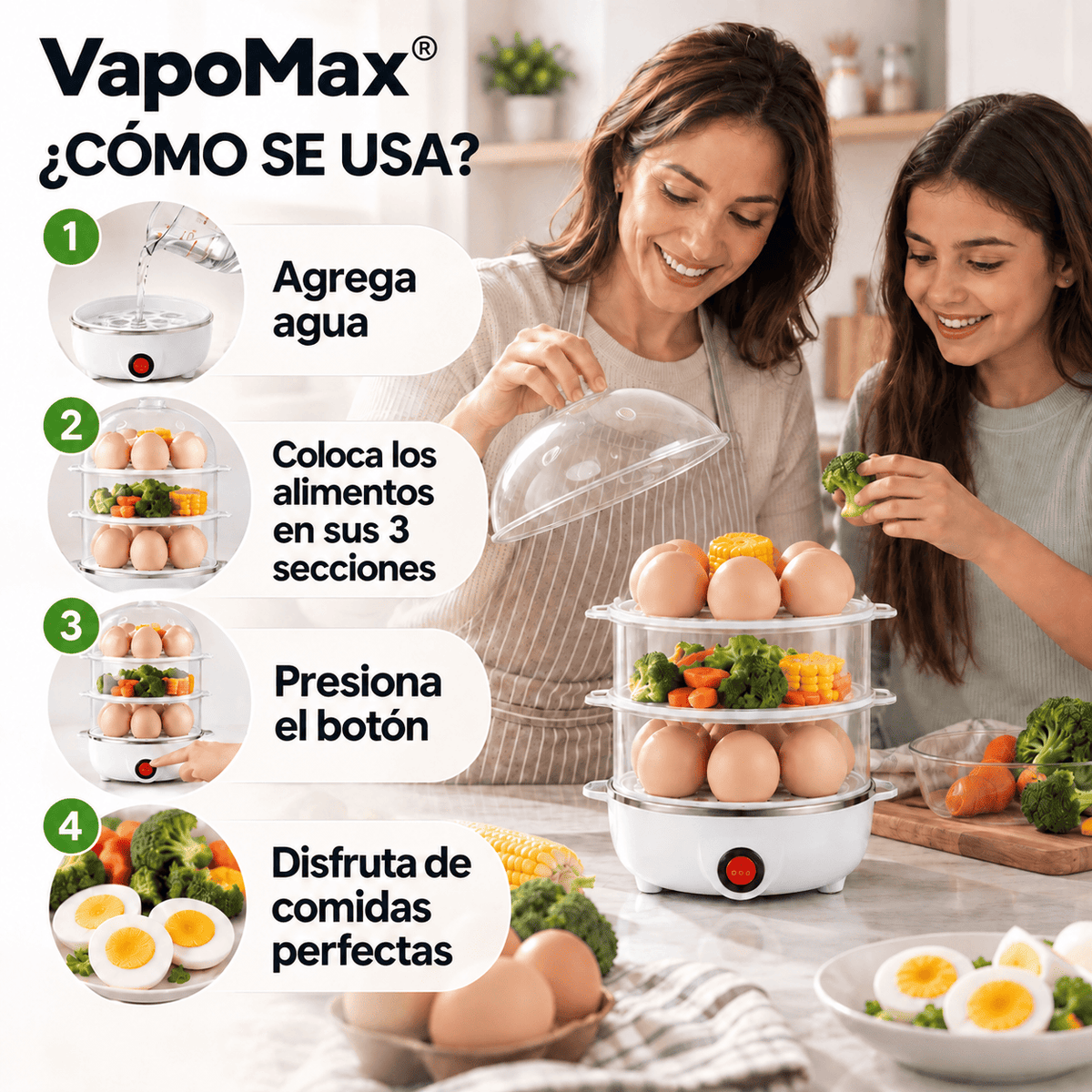 VapoMax® (Vaporera De Verduras Y Hervidor De Huevo eléctrico)