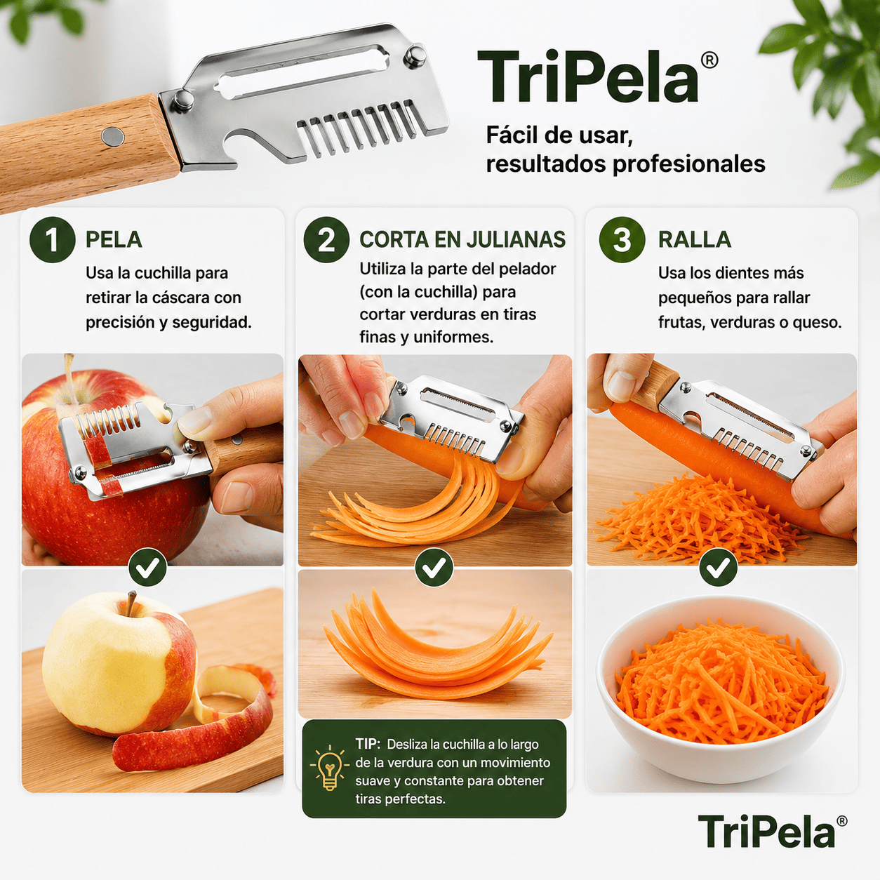 TriPela® 2X1 (Pelador De Verduras 3 En 1)