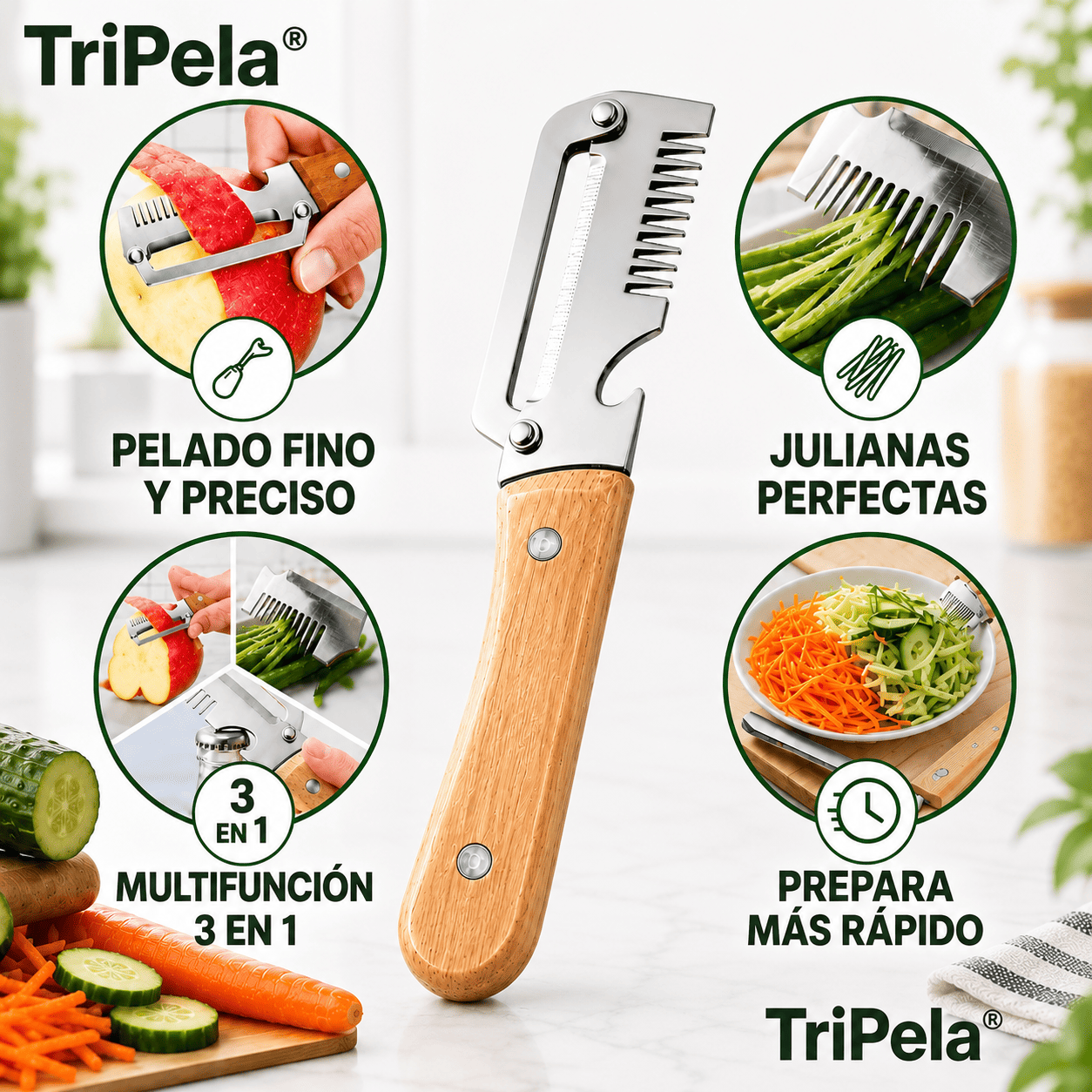 TriPela® 2X1 (Pelador De Verduras 3 En 1)