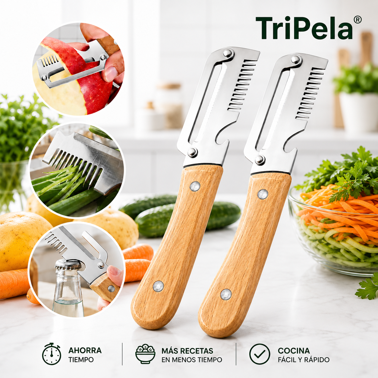 TriPela® 2X1 (Pelador De Verduras 3 En 1)