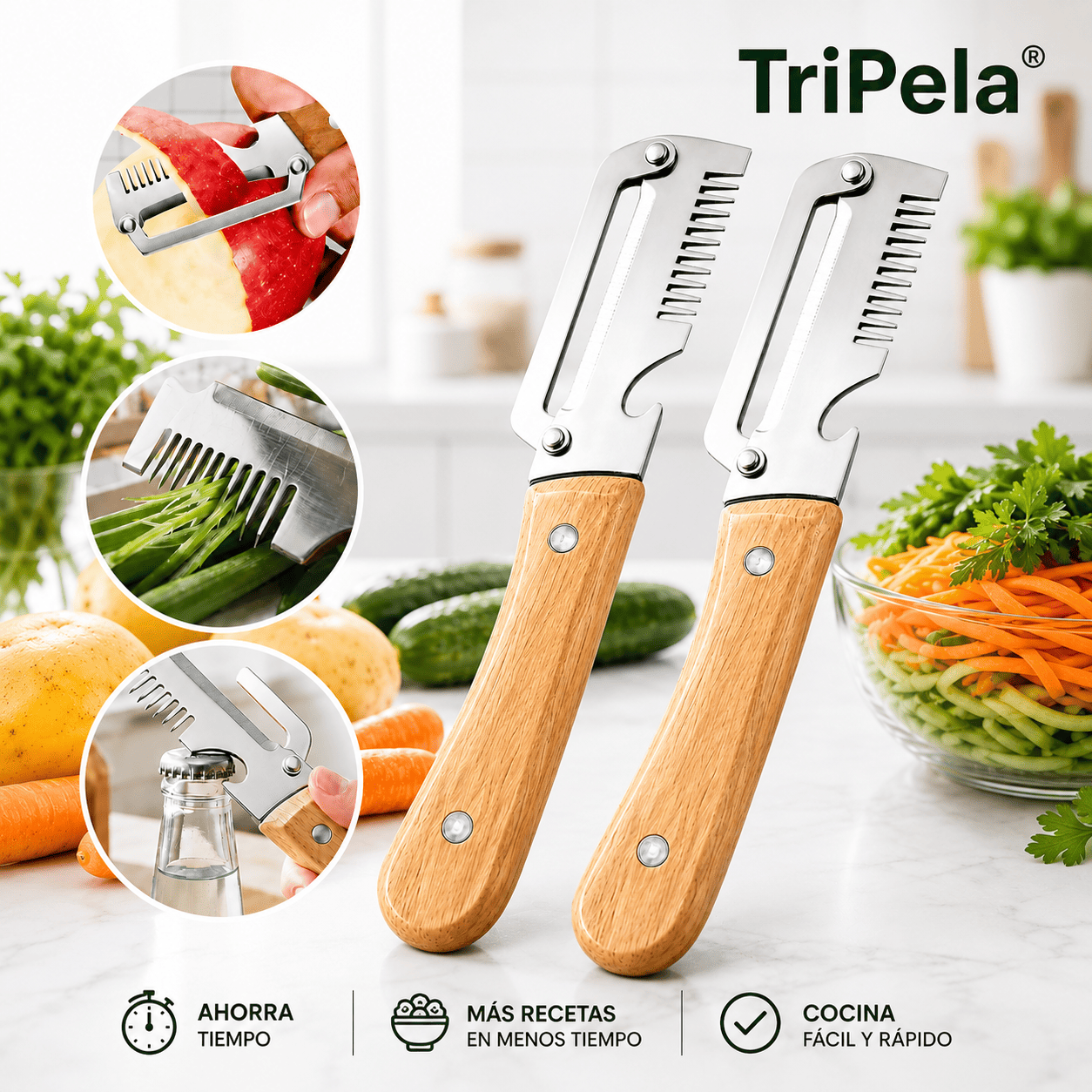 TriPela® 2X1 (Pelador De Verduras 3 En 1)
